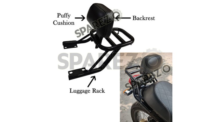 Royal Enfield Interceptor and GT 650 Rear Luggage Rack Carrier With Backrest Black - SPAREZO